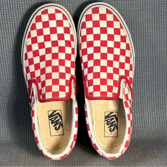 Vans Off The Wall Checkered Board Slip On Shoes Red White Men Sz 8 Women Sz 9.5 - Picture 5 of 9